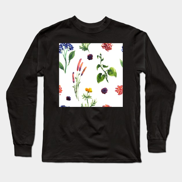 Seamless plants pattern. Floral decorative illustration Long Sleeve T-Shirt by Olga Berlet